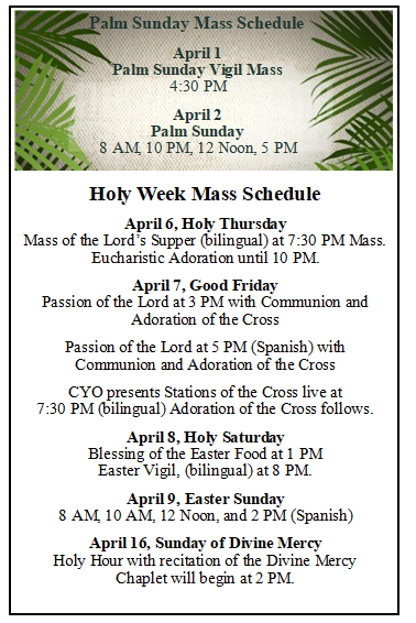 Holy Week Mass Schedule 2023 